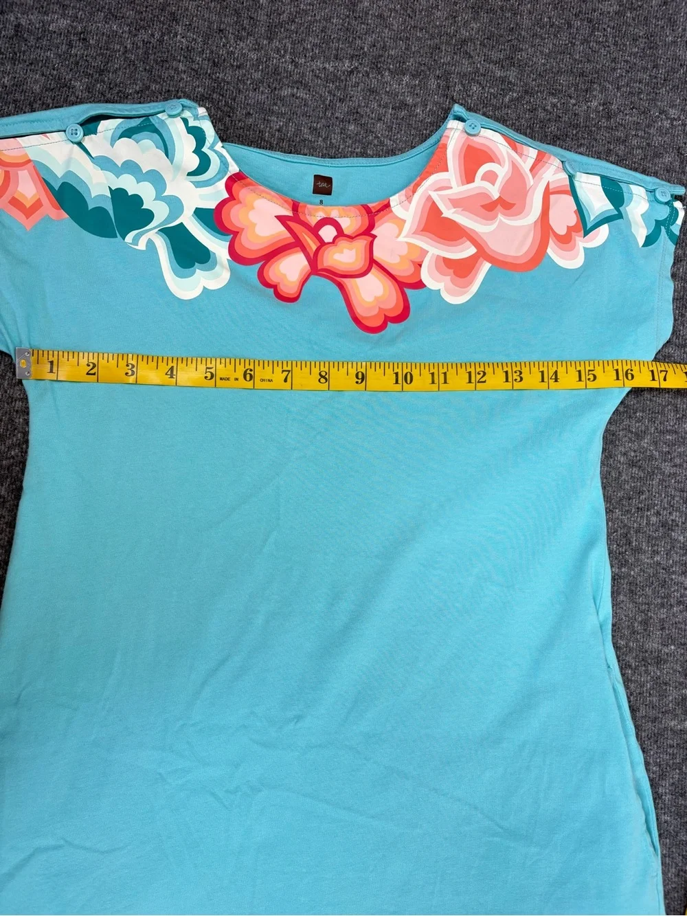 Tea Collection Girls Size 8 Turquoise Blue Floral Yoke T-Shirt Shift Dress